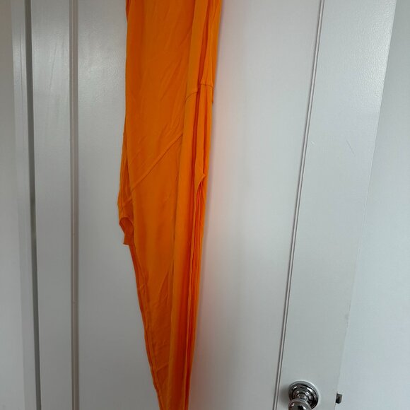 Helmut Lang Twist Maxi Dress Bead Embellished Square Neckline Orange - Picture 6 of 11